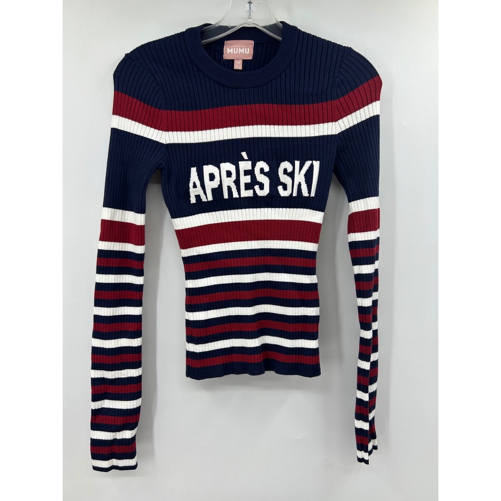 Show Me Your Mumu Slopes Sweater Navy Apres Ski Stripe Ribbed Knit XS MR5-5826